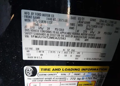 2021 Ford Expedition Xlt z USA, uszkodzony, nr VIN 1FMJU1HT2MEA22583